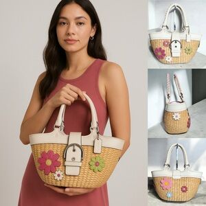 Coach Flower Straw Wicker Bag Basket Limited Edition RARE Vintage